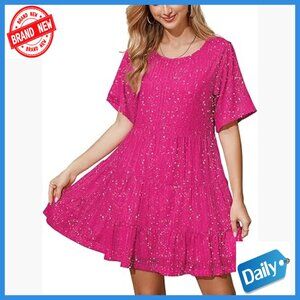 Sequin Babydoll Dress, Sparkly Glitter Tiered Tunic, Club Night Out